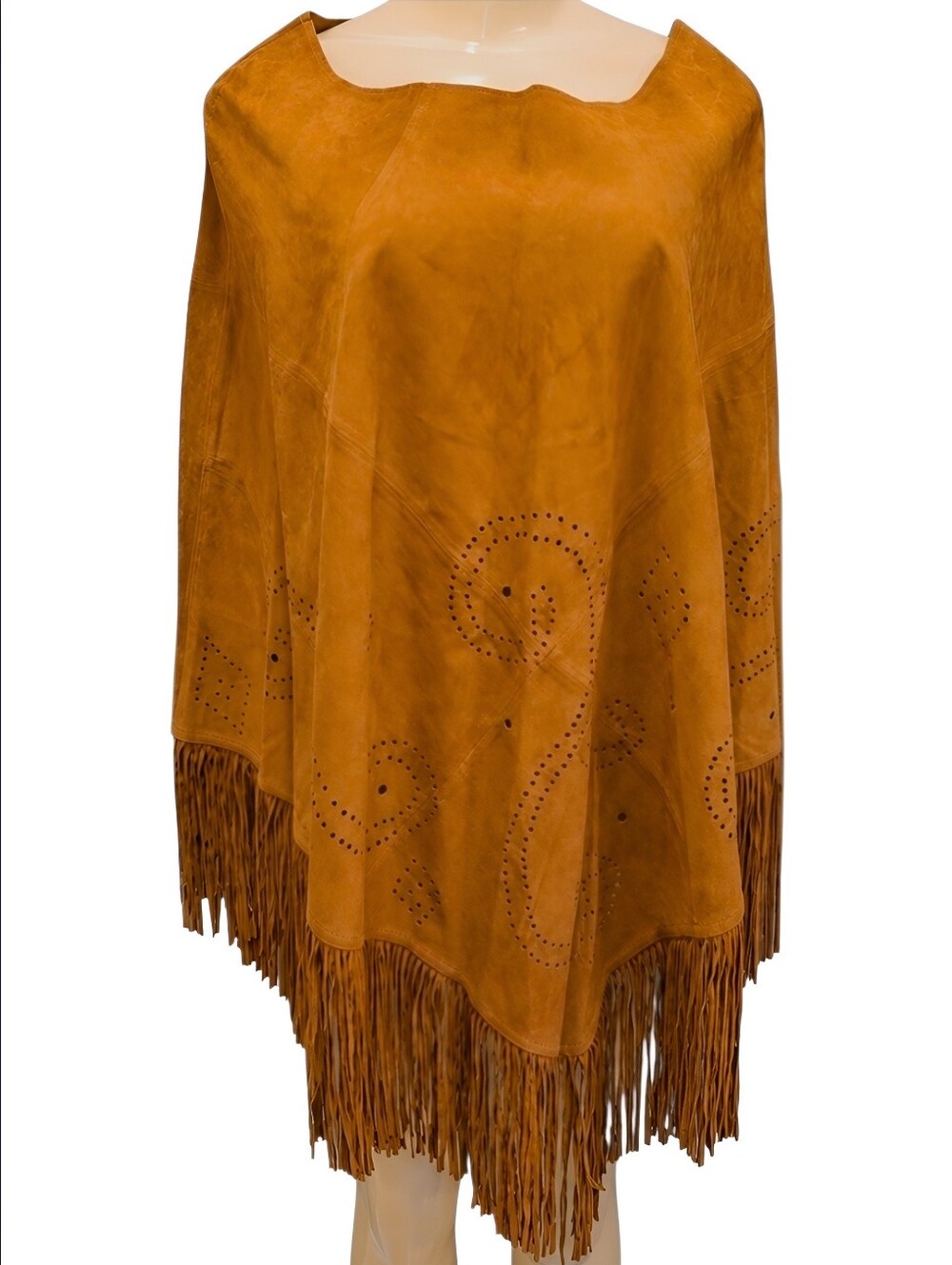 CALYPSO CHRISTIANE CELLE | Camel Suede Fringe Poncho Tunic One Size
